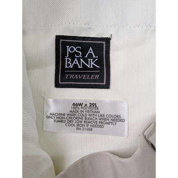 Jos A Bank Traveler Performance Pleated Cuffed Slider Waistband Chino Tan 46x29 - Picture 6 of 9